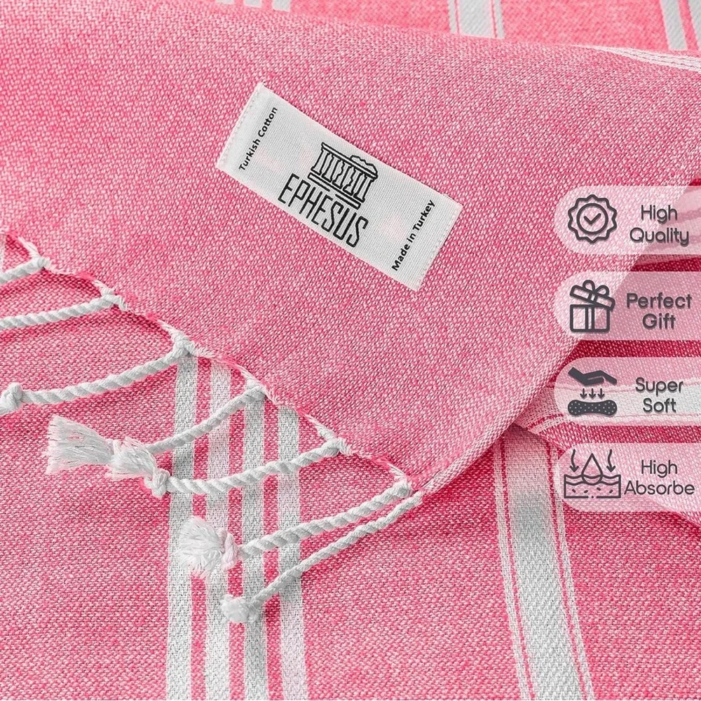 Pink and White Turkish Beach Towel